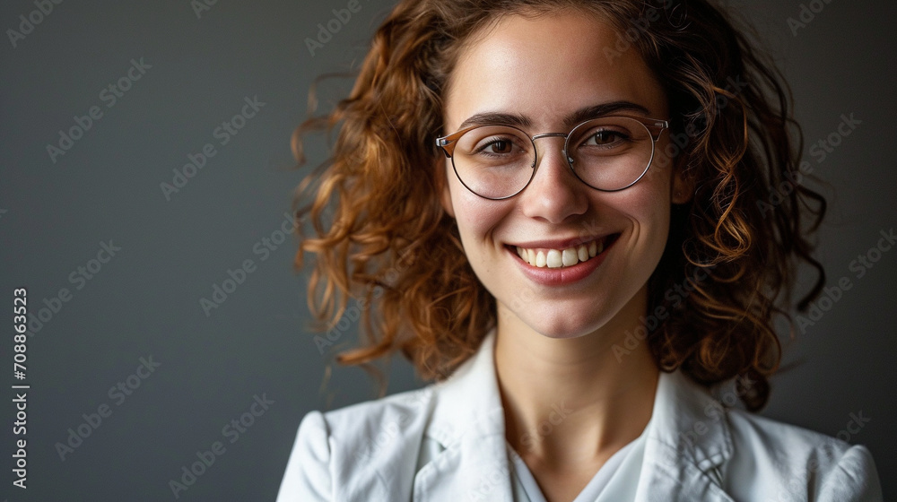 Cheerful teacher in half-body portrait isolated background, AI Generated