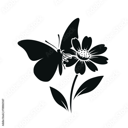 Butterfly on Blossom Silhouette