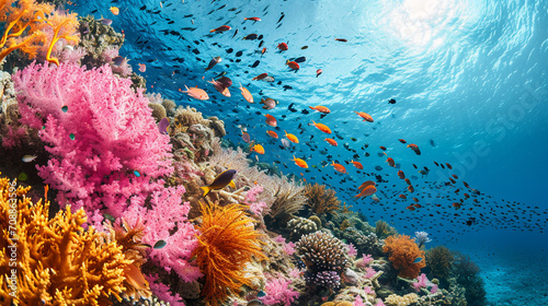 Stunning panorama of vibrant coral reef, AI Generated photo