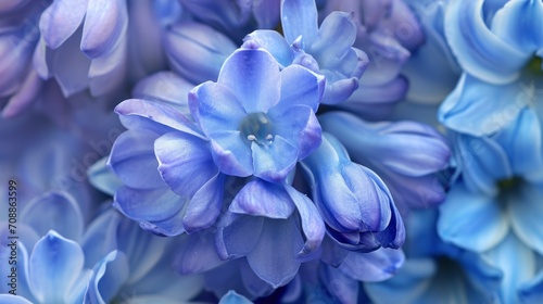 This is a close-up image of a cluster of blue hyacinth flowers © People