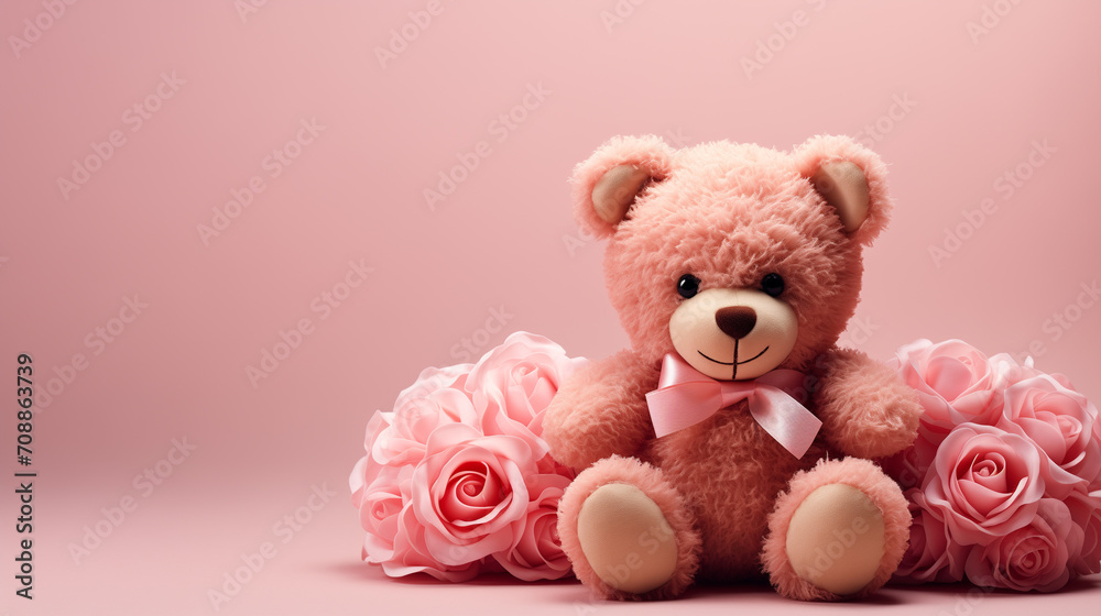 Obraz premium teddy bear with roses