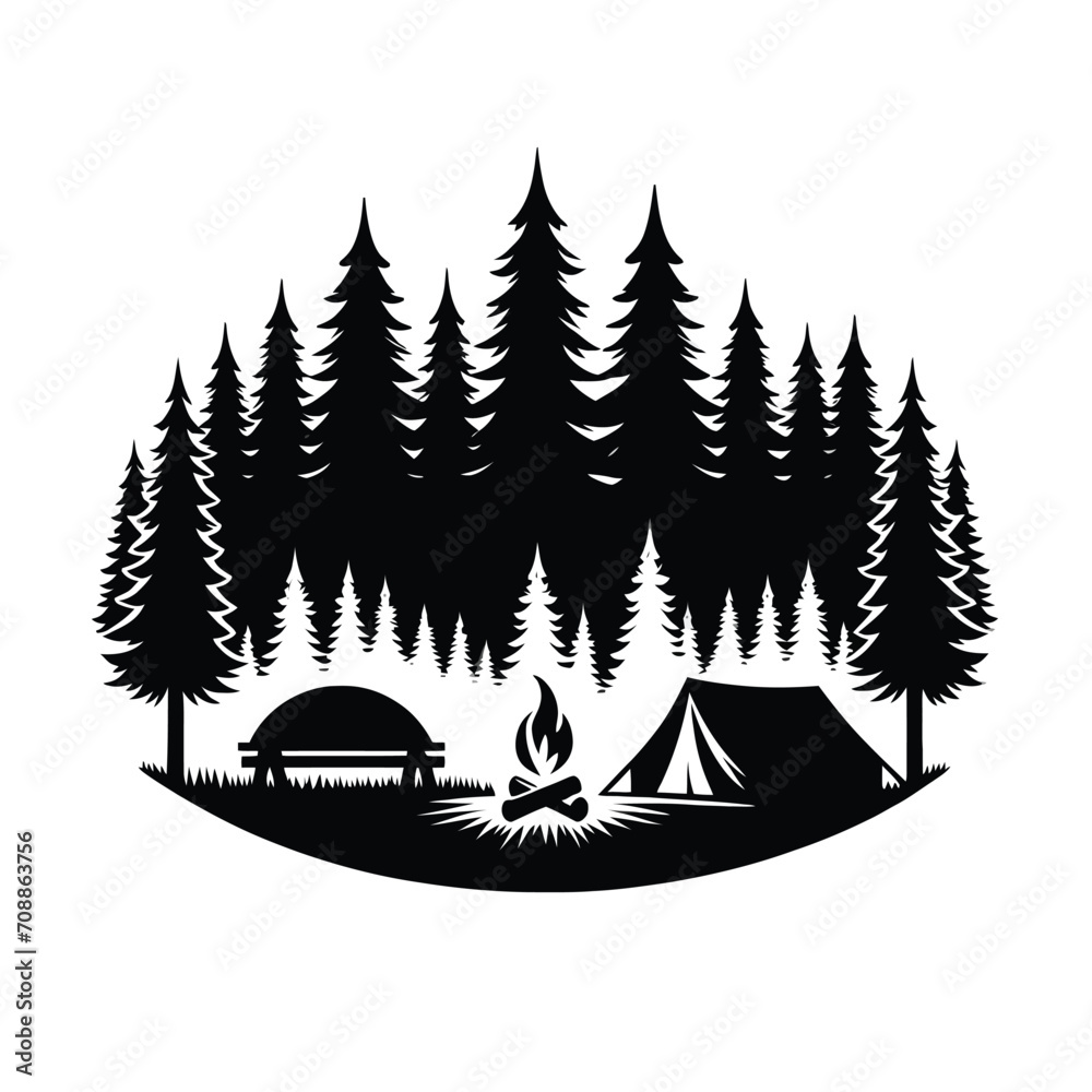 Serene Camping Site Silhouette Serene Camping Site Silhouette