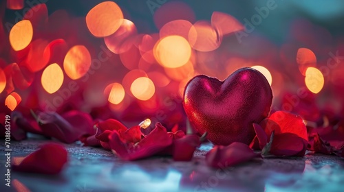 One red heart on a red bokeh background valentine day