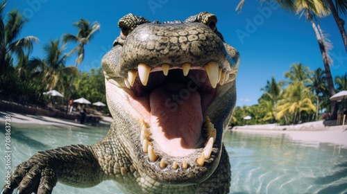 Close-up selfie portrait of a crocodile.