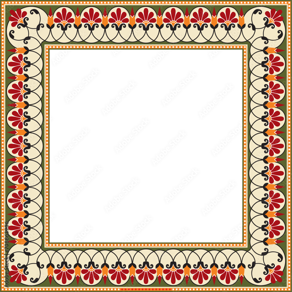 Vector colored square classic Greek meander ornament. Pattern of ancient Greece. Border, frame of the Roman Empire..