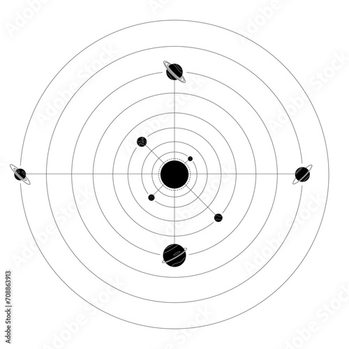 Set black line solar system planet stars science outline icon vector design