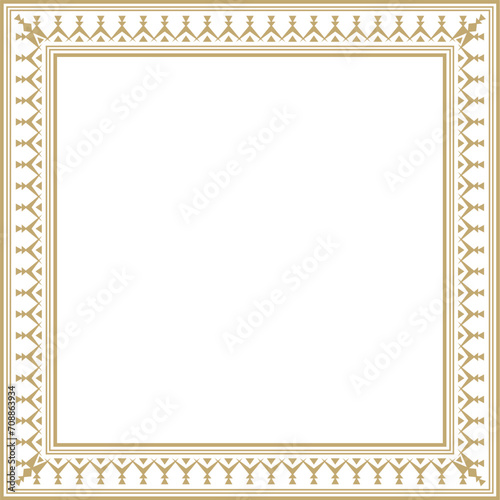 Vector gold square Yakut ornament. An endless rectangular border, a frame of the northern peoples of the Far East.