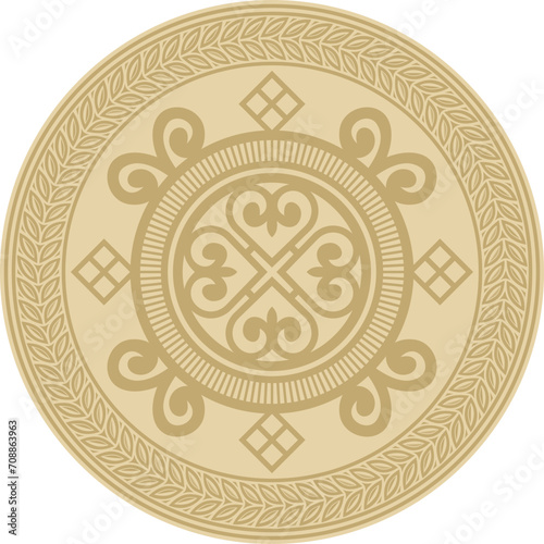 Vector gold round Yakut ornament. Endless circle, border, frame of the northern peoples of the Far East. photo