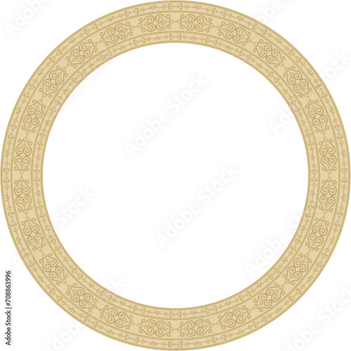 Vector gold round Yakut ornament. Endless circle, border, frame of the northern peoples of the Far East.