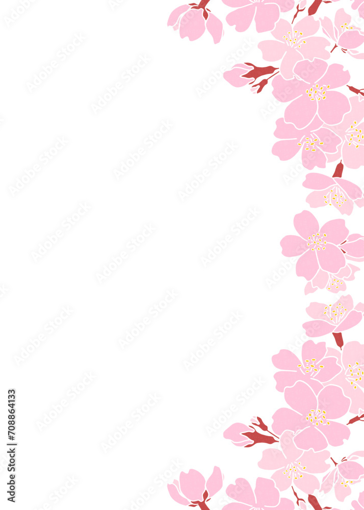 桜の背景素材、桜のフレーム背景、縦向き