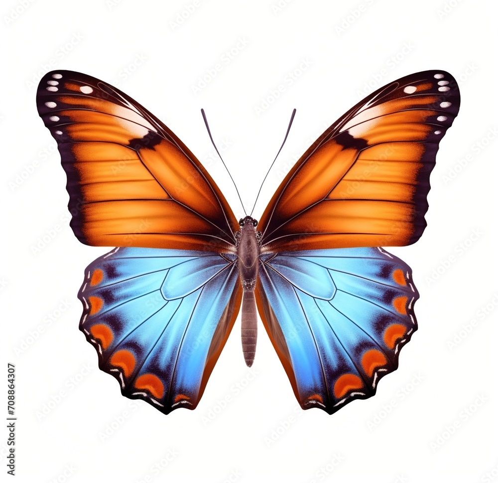 Blue and orange butterfly with white background Blue and orange butterfly with white background