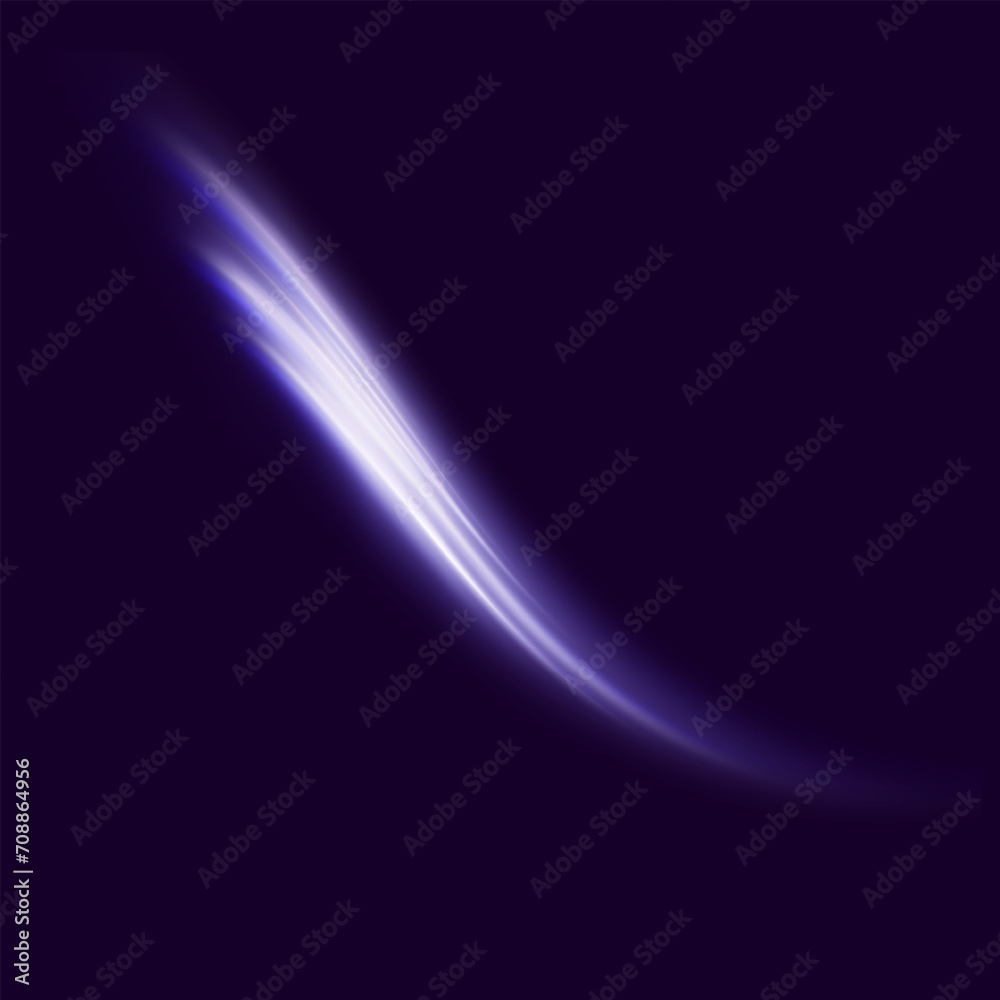 Luminous neon glowing wave, abstract light effect vector illustration. Wavy glowing bright flowing curve lines, magic glow energy stream motion with particle isolated on transparent black background.