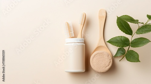 Eco-Friendly Bathroom Essentials  Natural Cosmetics  Toothpaste  and More on Beige Background