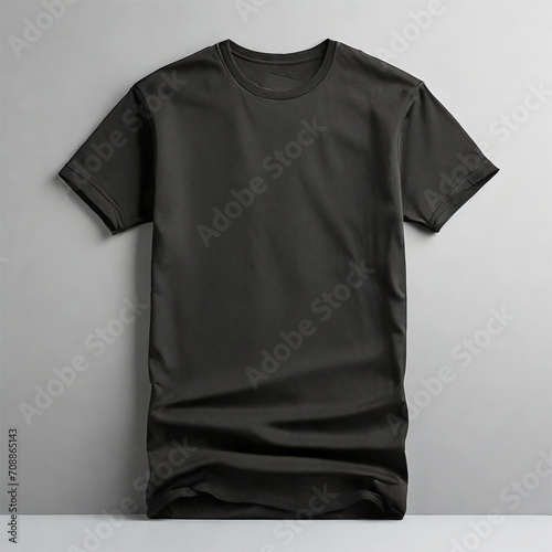 Black Blank Cotton T-shirt Mockup Design Template.Isolated Men short Sleeve Wear Front Shirt Textile Clothing Fashion Mockup for Advertisement.Model Body People Apparel Retail Style Concept