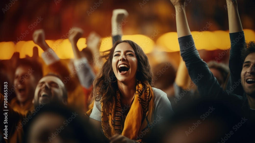 Portrait of a happy sport fans cheering. - obrazy, fototapety, plakaty 