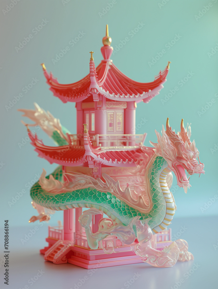 Obraz premium Modern Jade Pagoda Chinese New Year 3D Rendering 