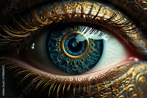 A surreal digital rendering of an eye with intricate fractal patterns emanating from the pupil  creating a mesmerizing and infinitely complex visual experience.