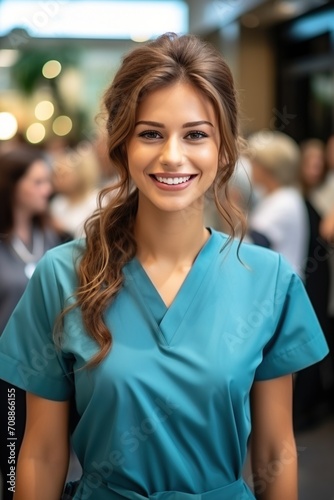 Portrait of a smiling young female doctor or nurse