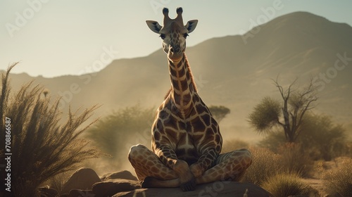 Giraffe sitting and meditating.