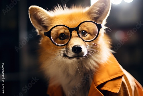 Funny fox scientist in a laboratory.