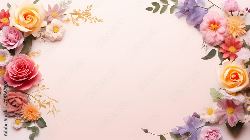 Floral frame with decorative flowers, decorative flower background pattern, floral border background