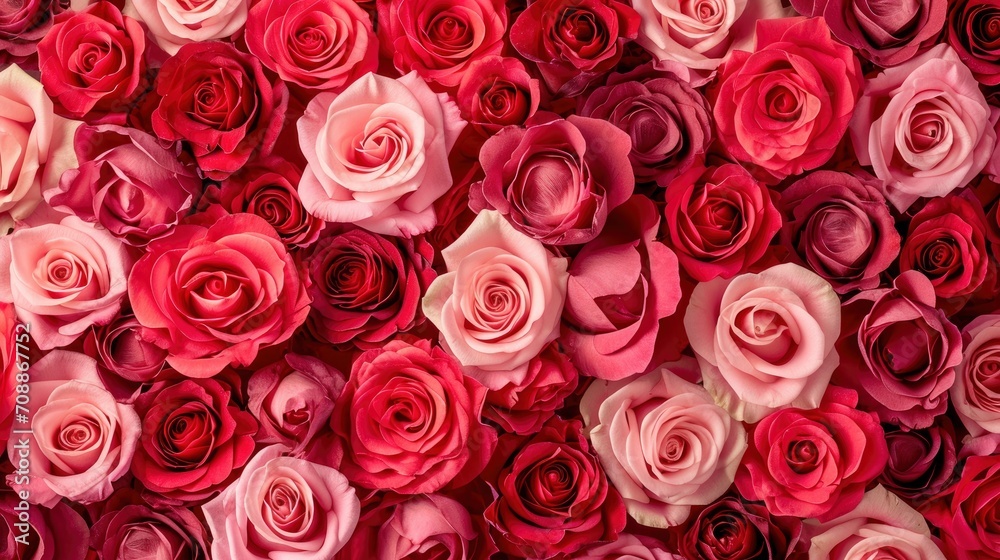 red and pink roses background banner for Valentine's Day