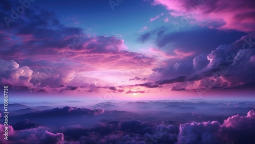 A Captivating Sky Photo Capturing Night Colors During Twilight. As Day Transforms into Night, Experience the Harmonious Blend of Deep Blue, Violet, and Pink Hues.