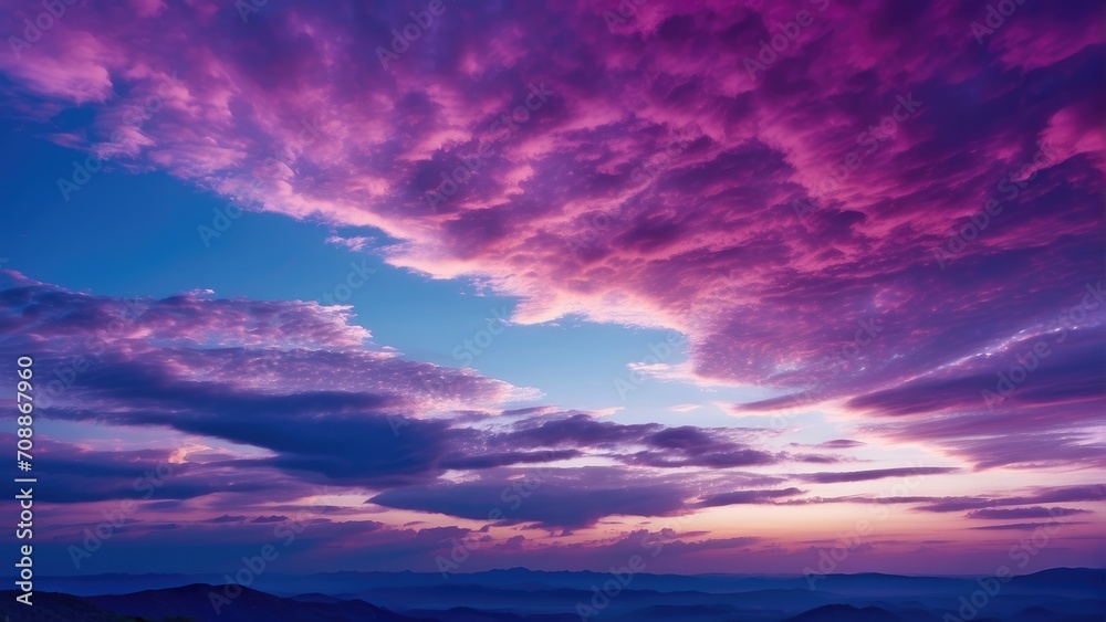 A Captivating Sky Photo Capturing Night Colors During Twilight. As Day Transforms into Night, Experience the Harmonious Blend of Deep Blue, Violet, and Pink Hues.