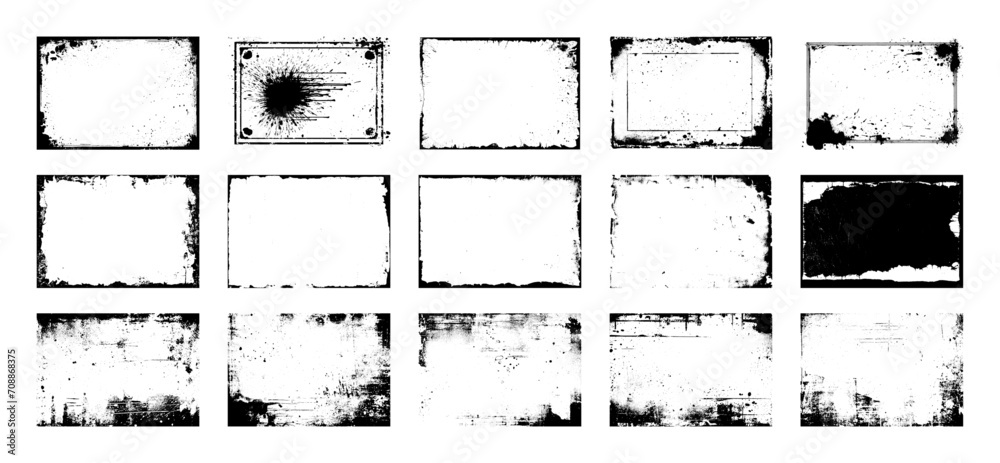 Obraz premium Set of frame different distressed black texture. Distress overlay vector textures. Set of dotted abstract frame. Distressed overlay texture.