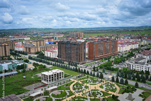 Modern residential buildings with a square in Magas city
