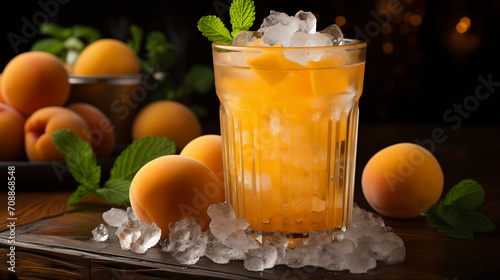 orange juice and fruits, Peach Juice with Ice