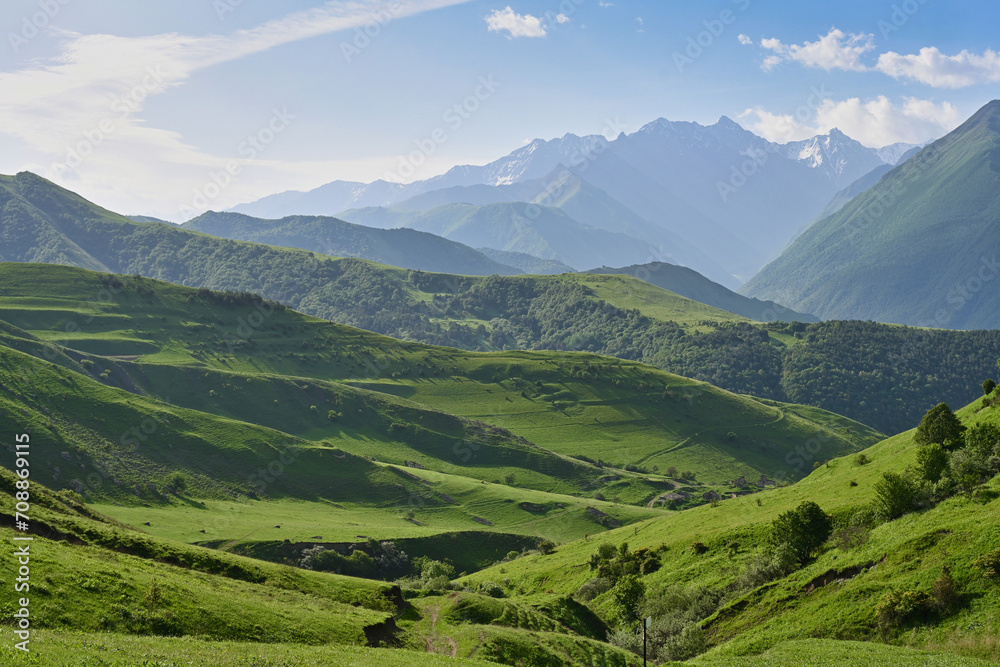 Obraz premium Morning landscape of the Erzi Nature Reserve, Ingushetia Republic of Russia