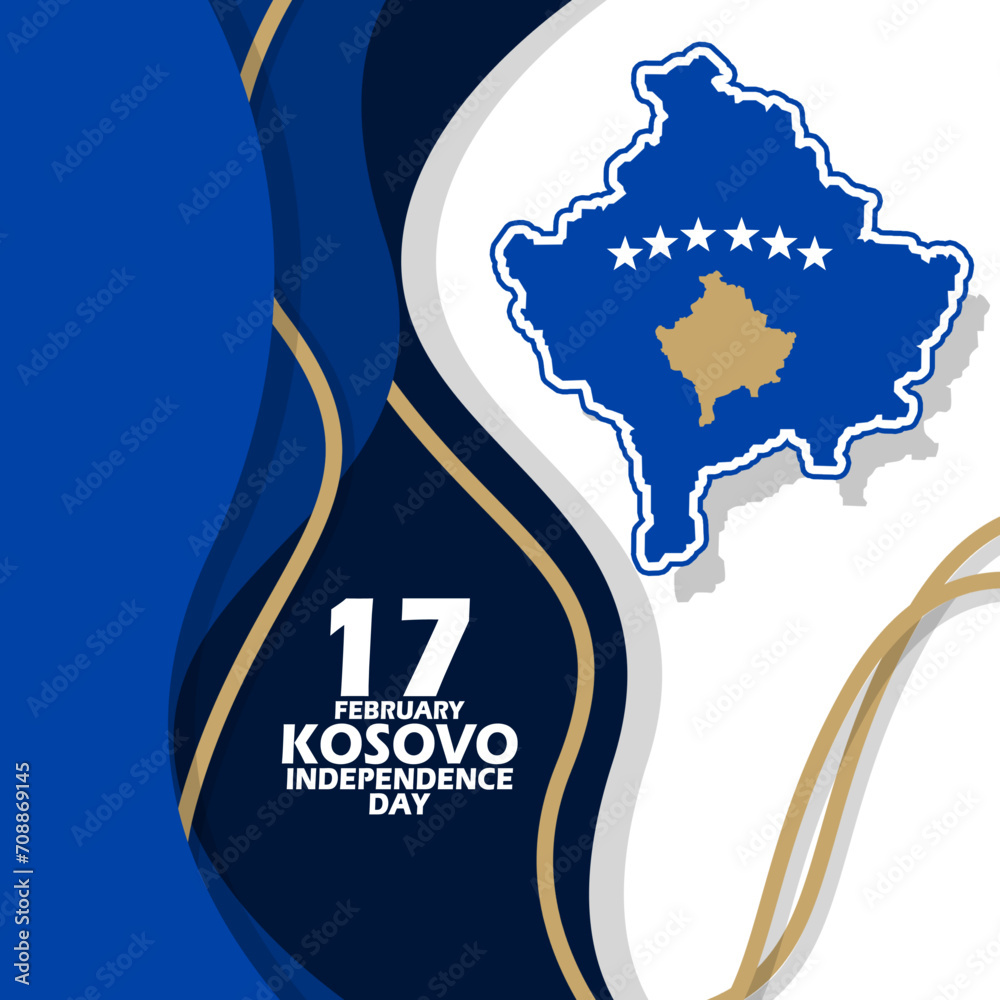Kosovo Independence Day event banner. Kosovo country map with flag