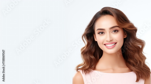 Beauty asian woman face on white background, beautiful makeup, skin care face cosmetic