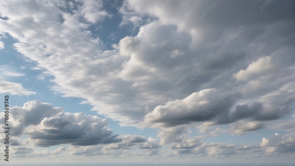 A Captivating Sky Photo Immersed in Cloudy or Overcast Colors. Witness the Subtle Beauty of Gray and White Tones as Clouds Paint the Sky, Creating a Diffuse, Muted Light.