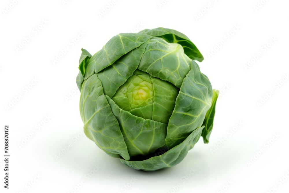 Fototapeta premium Whole Green Cabbage on White Background