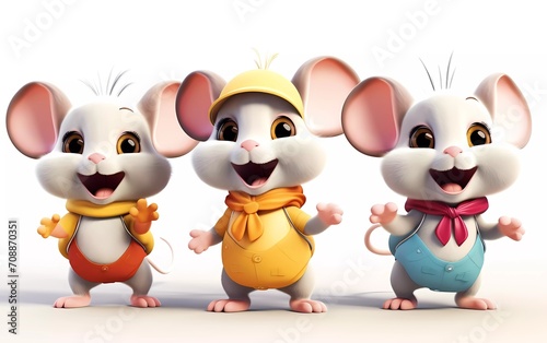 collection of 3d illustrations of cute cartoon mice, in various styles, on a white background. generative ai © KBL Sungkid