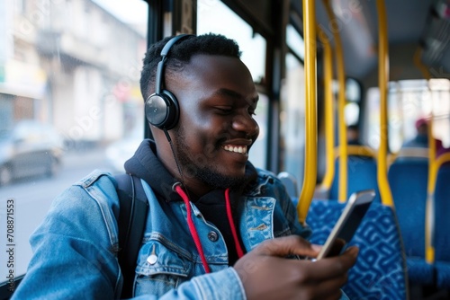 Photo a person using smartphone on the bus