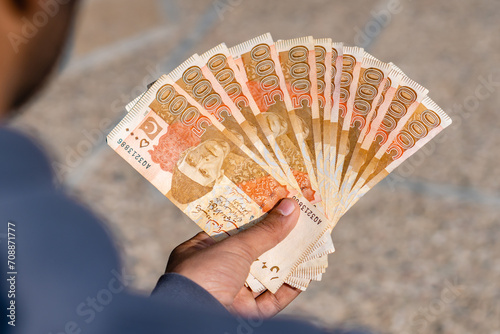 Pakistan currency notes worth of five thousand rupees photo