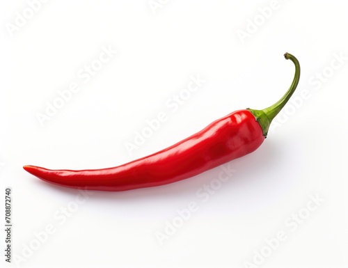 Single red hot chili pepper on white background