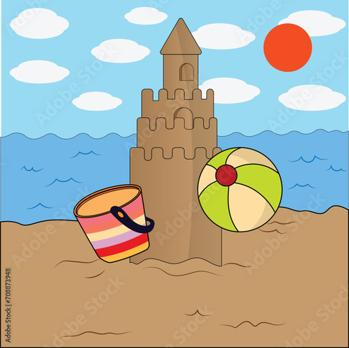 sand castle on the beach vector Illustration