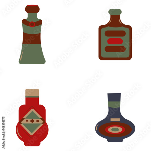 Collection of Various Bottles. With Flat and Simple Shapes. Vector Illustration
