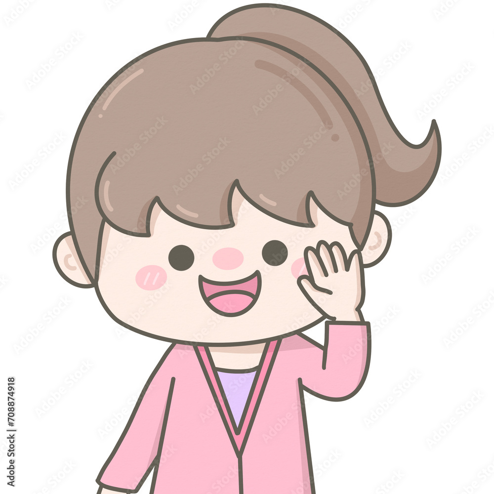 cute happy pastel girl wearing pink cardigan 
