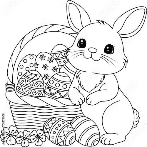 Obraz na płótnie Easter Bunny and a basket of decorated Easter egg coloring page w salonie