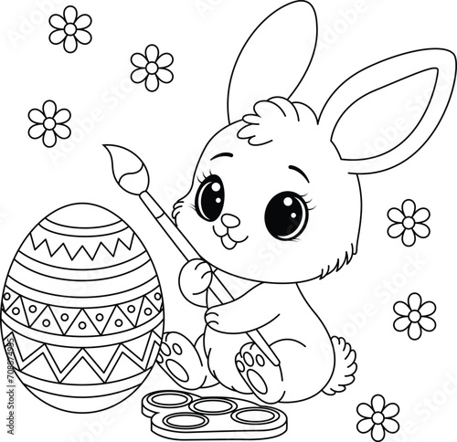 Little Bunny paints Easter eggs coloring page 