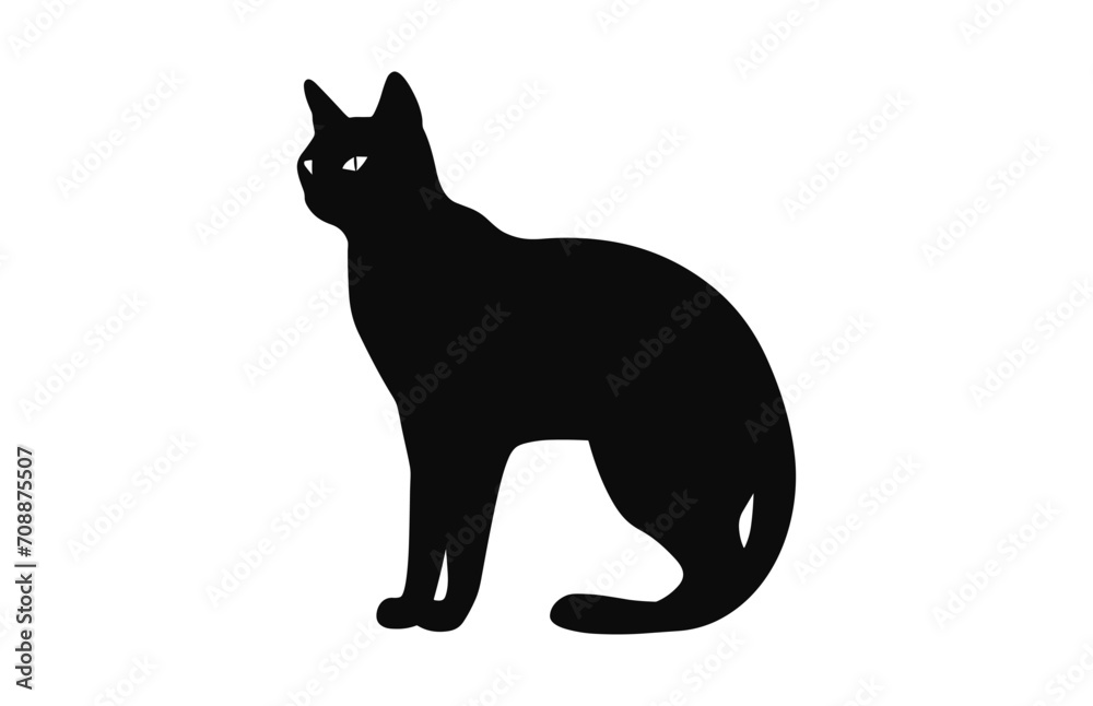 European Burmese Cat black Silhouette Vector art isolated on a white background