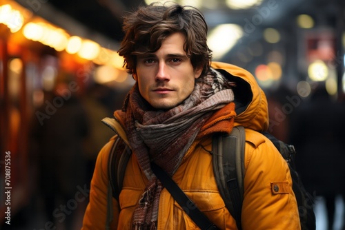 Photo Realistic of a Commuter in a Warm Puffer Coat and a Knitted Scarf, Generative AI