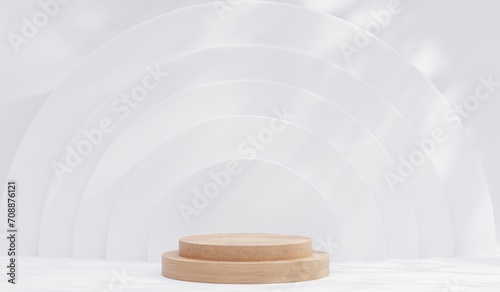Cosmetic wooden podium and background for product presentation, for magazine. white background bg - 3d rendering -.
