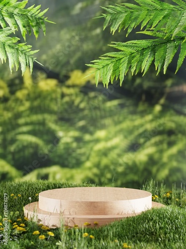 Cosmetic background for product presentation.minimal podium for fashion magazine,grass natural background,beauty and cosmetics product. 3d render illustration.