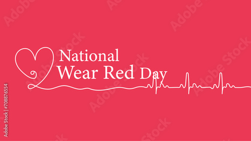 National wear red day background. Hand drawn heart line art background on red background.